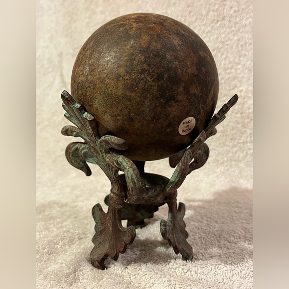 Metal Fleur De Lis Stand With Hollow Metal Orb 7”h - Picture 2 of 5